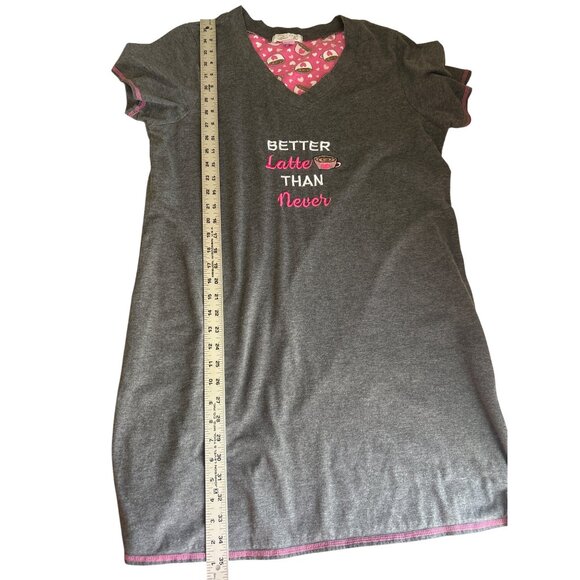 Rene Rofe "Better Latte Than Never" Sleep Shirt 1X Grey & Pink Trim Short Sleeve - Picture 7 of 7